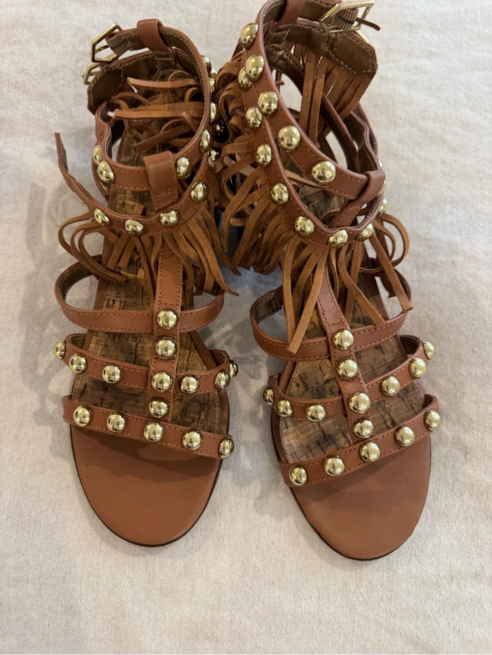 Sam Edelman Brown Studded Fringe Gladiator Sandals